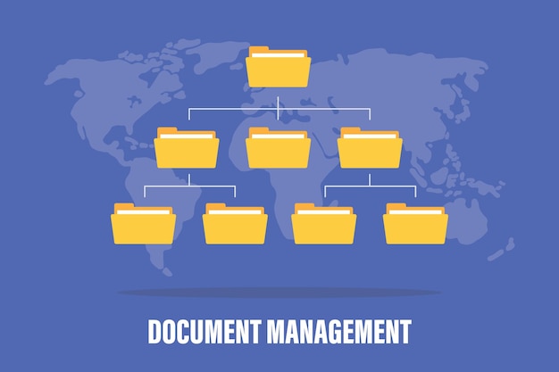Концепция системы управления документами dms со структурой папок в современном плоском стиле