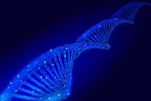 Dna 3d chemische molecuulstructuur laag poly. veelhoekige driehoek punt lijn gezond celdeel.