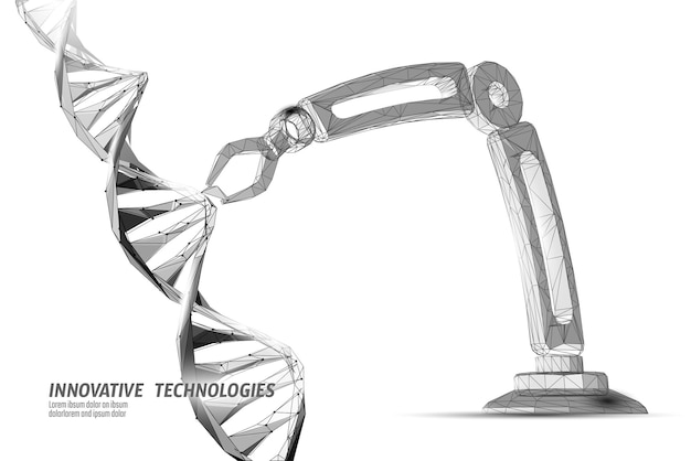 Dna 3d 구조 편집 의학 개념입니다. 낮은 폴리 다각형 삼각형 유전자 요법은 유전 질환을 치료합니다. Gmo 엔지니어링 Crispr Cas9 혁신 현대 기술 과학 배너 벡터 일러스트 레이 션
