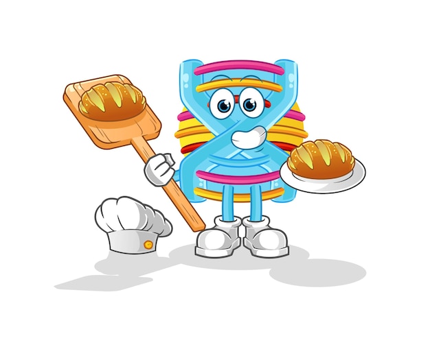 DNA baker with bread. cartoon mascot vector