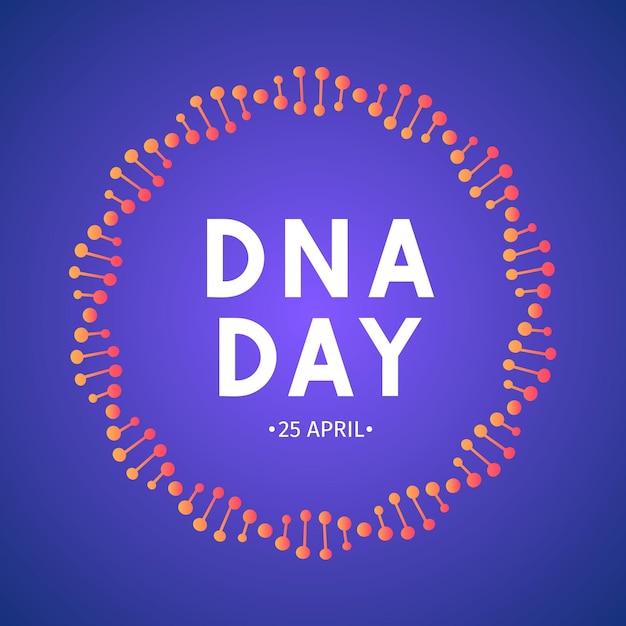 DNA 데이 타이포그래피 포스터 과학 개념 벡터 그림 인간 DNA 분자의 네온 나선 배너 전단지 브로셔 인사말 카드 등을 위한 템플릿을 쉽게 편집할 수 있습니다.