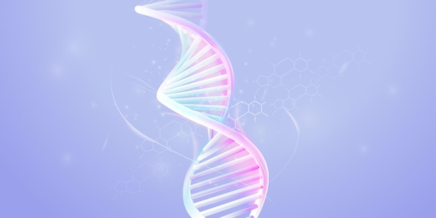 Dna double helix model on a pale violet background