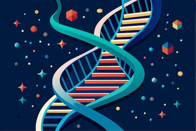 A DNA double helix morphs into a staircase symbolizing the journey of genetic research