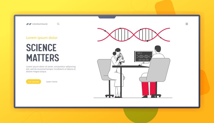 Vector dna engineering and genetics science website landing page