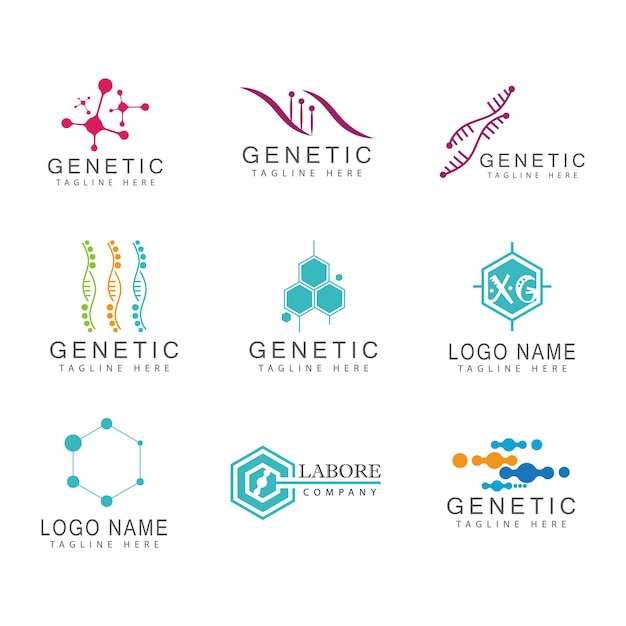 Illustrazione del simbolo del vettore del modello di logo del gene del dna