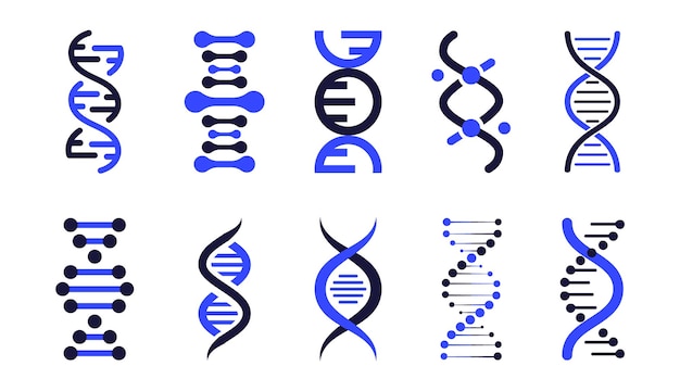 DNA 아이콘 벡터 요소 세트 DNA 생명 유전자 모델 바이오 코드 유전학 분자 의료 기호 구조 분자 염색체 아이콘 그림 DNA 유전 기호 요소 및 아이콘 모음