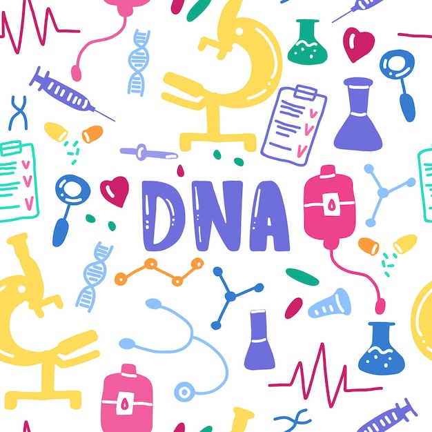 Dna lettering seamless pattern vector scientific medical backgr