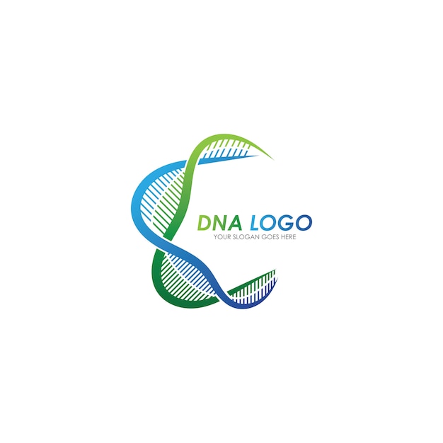 Modello di progettazione logo dna. logotipo medico moderno.