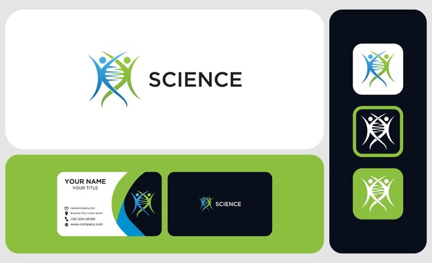 Dna-logo en business scard-ontwerpsjabloonpictogram voor wetenschappelijke technologie
