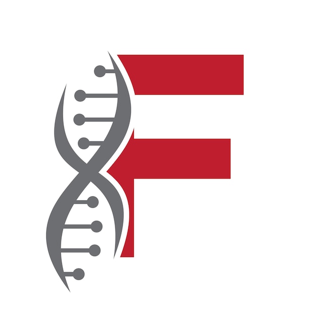 DNA Logo On Letter F Vector Template For Healthcare Symbol