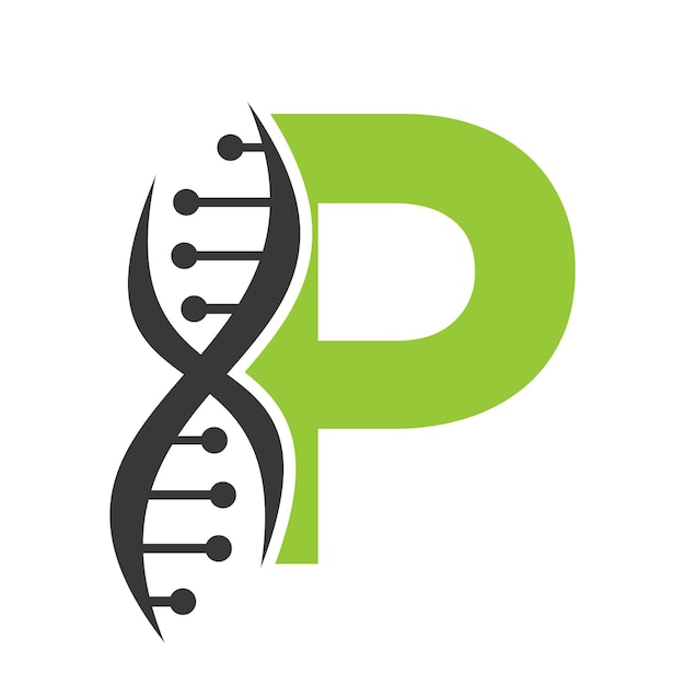 DNA Logo On Letter P Vector Template For Healthcare Symbol