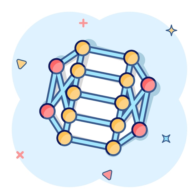 Вектор Иконка молекулы днк в комическом стиле атомная векторная иллюстрация на белом изолированном фоне молекулярная спираль всплеск эффект знак бизнес-концепция