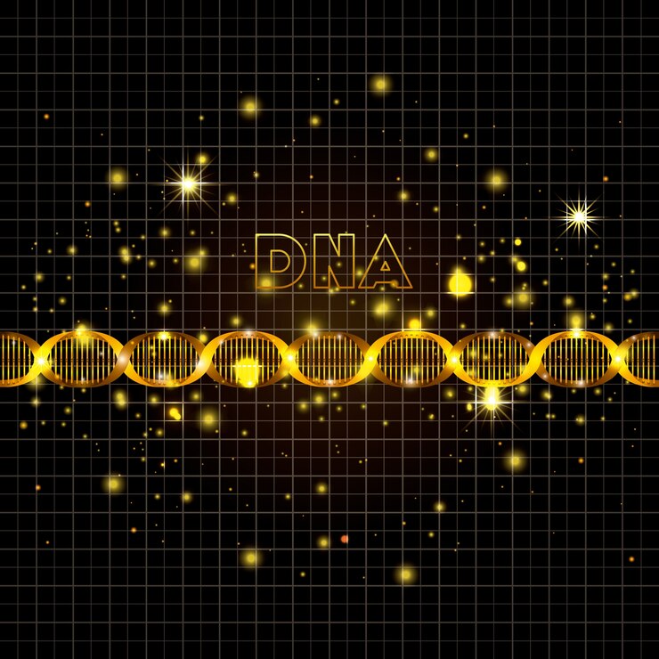 Vector dna molecule on line golden pattern