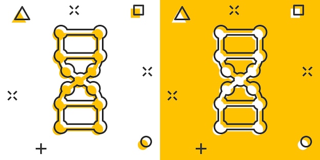 Dna molecuul pictogram in komische stijl Atom cartoon vector illustratie op witte geïsoleerde achtergrond Moleculaire spiraal splash effect teken bedrijfsconcept