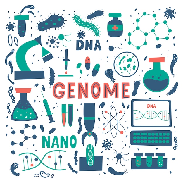 Dna-onderzoek vectorillustratie met kleurrijke elementen.