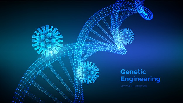 DNA-sequentie en COVID-19-infectie viruscellen. Coronavirus 2019-nCov. DNA-moleculen structureren mesh.