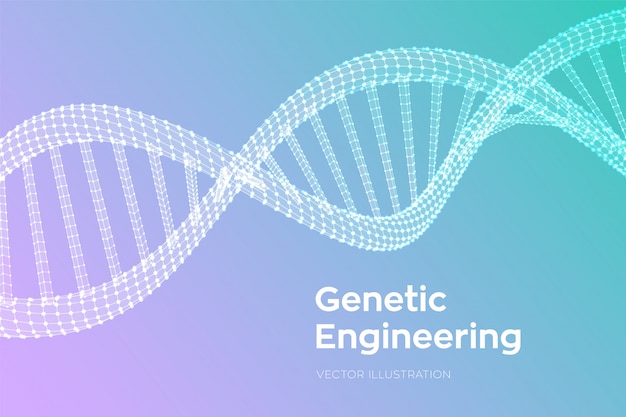 DNA-sequentie. Wireframe DNA-codemoleculen structureren mesh.