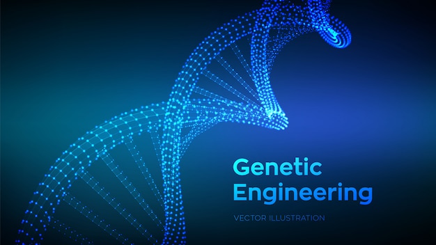 Vector dna-sequentie. wireframe dna-codemoleculen structuur mesh achtergrond