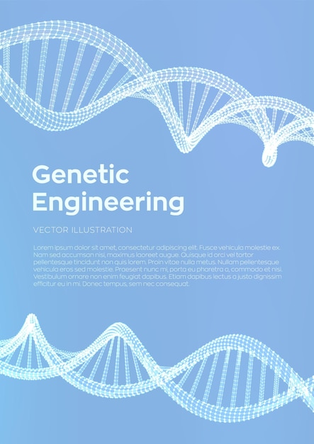 DNA-sequentie Wireframe DNA-moleculen structuur mesh DNA-code bewerkbare sjabloon Wetenschap en technologie concept Flyer of brochure sjabloon Vectorillustratie