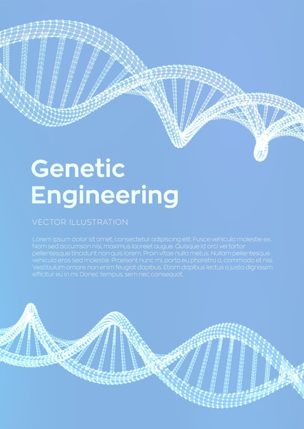 Dna-sequentie wireframe dna-moleculen structuur mesh dna-code bewerkbare sjabloon wetenschap en technologie concept flyer of brochure sjabloon vectorillustratie