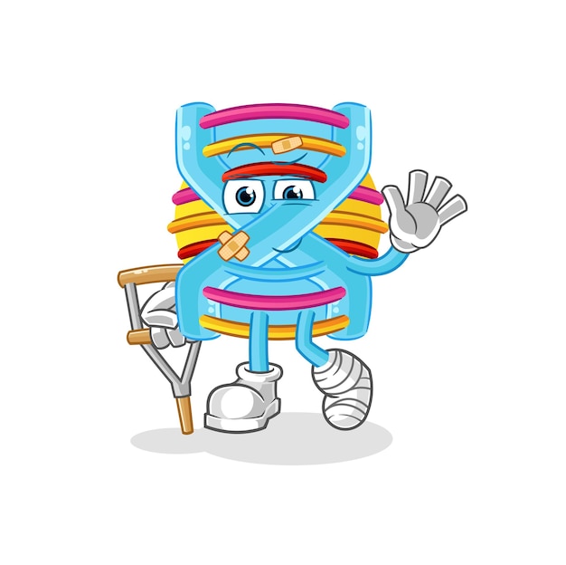 DNA sick with limping stick. cartoon mascot vector