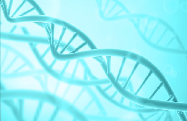 Dna structure. abstract biotechnology background. double helix. blue color.