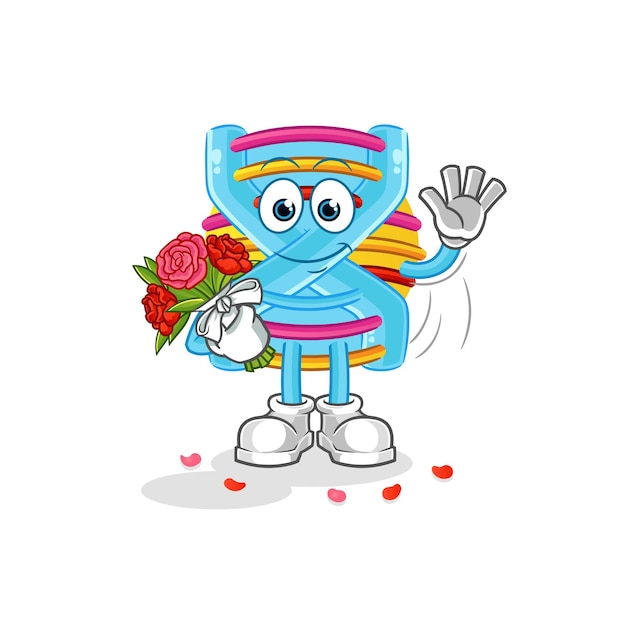DNA with bouquet mascot. cartoon vector