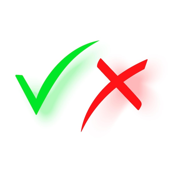 Вектор Делайте и не делайте простые значки, нарисованные вручную векторные элементы зеленая галочка и красный крест, используемые для обозначения правил поведения или версий ответа