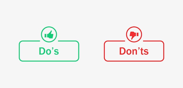 Вектор Делать и не любить и не любить рамку значков или делать и не делать с большими пальцами вверх вниз значки баннеры