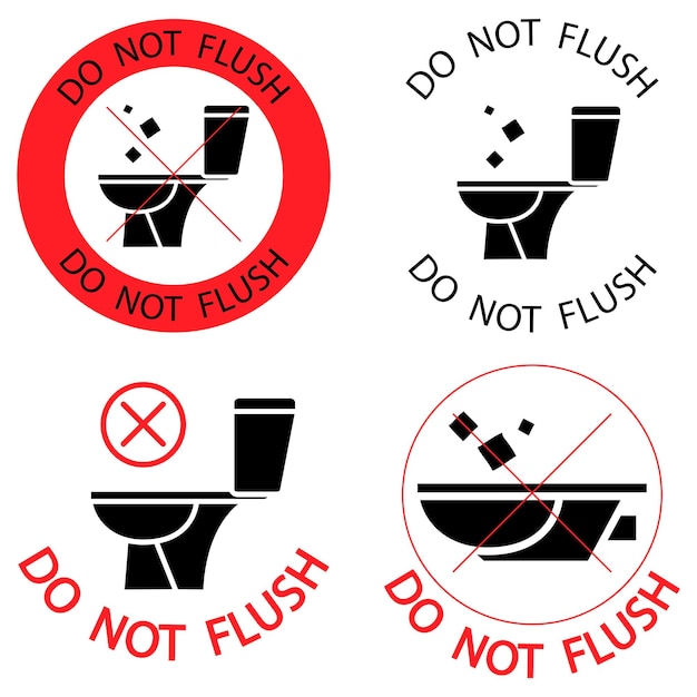 Вектор Не смывать туалет без мусора пожалуйста, не смывайте бумажные полотенца значки сантехники