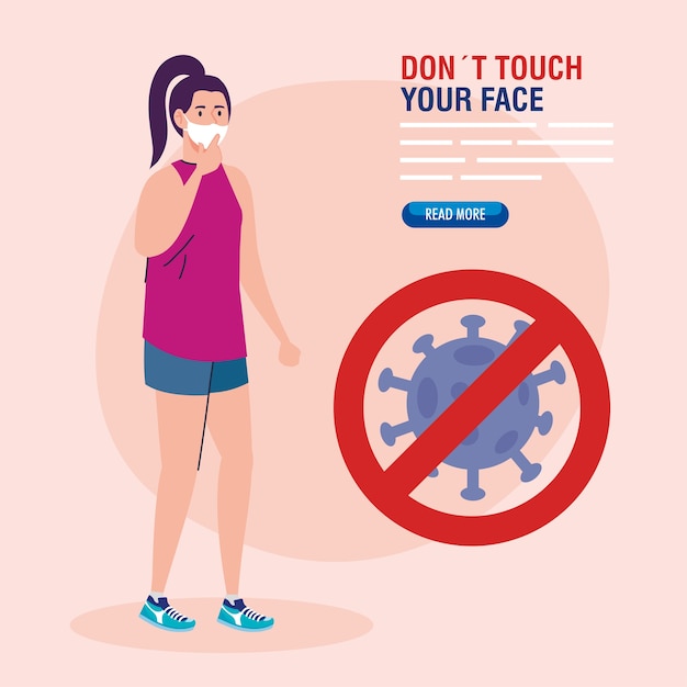 あなたの顔に触れないでください、フェイスマスクを身に着けている女性