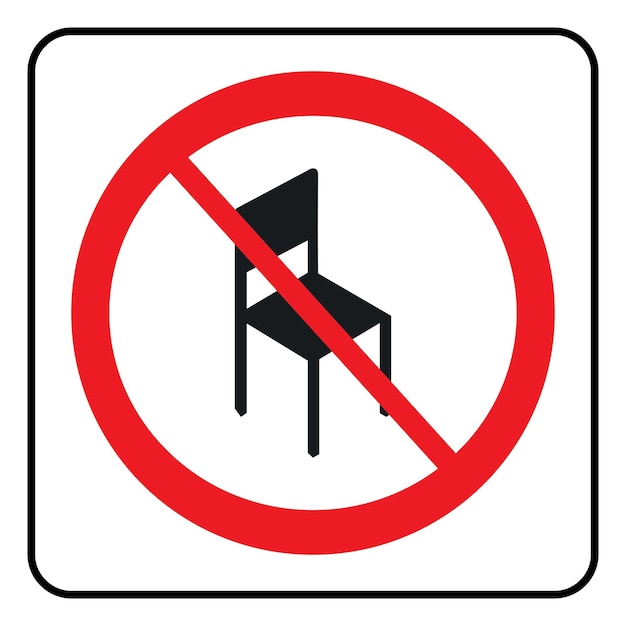 벡터 의자 기호를 사용하지 마십시오. 흰색 배경에 여기 기호를 앉지 마십시오. 깨진 의자 기호