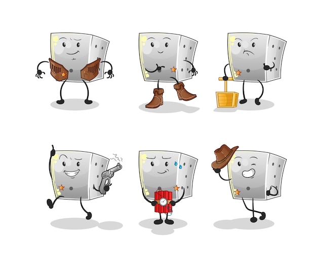 dobbelstenen cowboy groep karakter. cartoon mascotte vector