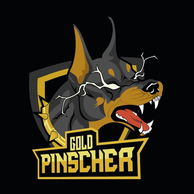 Logo di gioco della testa del pinscher del doberman