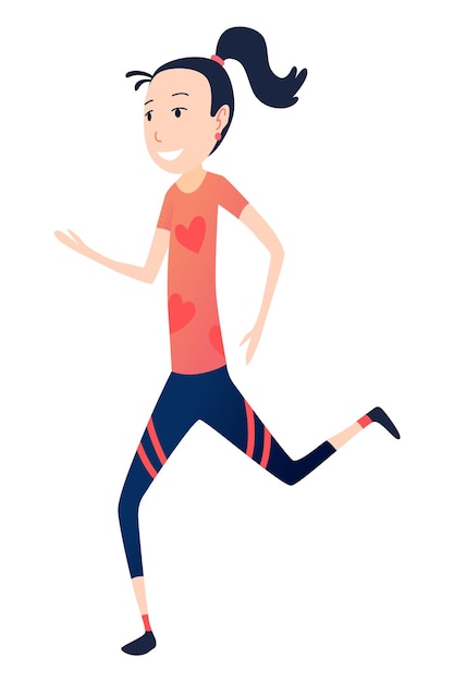 Dochter loopt of jogt marathon Actieve en gezonde levensstijl Mensen nemen deel aan sportieve activiteiten Cartoon geïsoleerde vectorillustratiescène