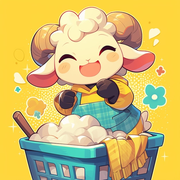 Vector a docile sheep laundry worker cartoon style