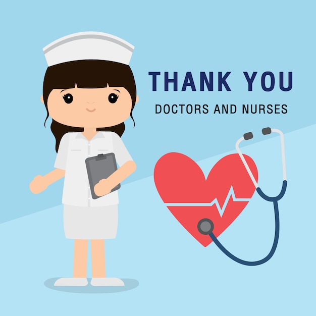 Доктор мультипликационный персонаж. Спасибо, доктора и медсестры, работающие в больнице и борющиеся с коронавирусом, Covid-19, иллюстрация вируса Ухань.