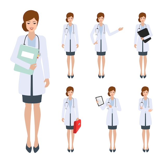 Vector doctor character in job set