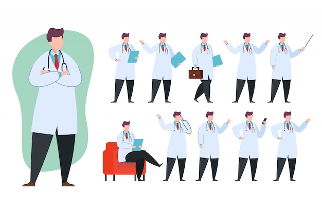 Vector doctor character set illustration