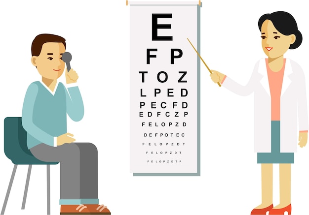 Doctor checking eyesight with snellen vision eye test chart