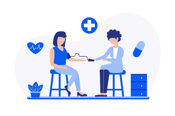 Vector doctor checking patient blood pressure