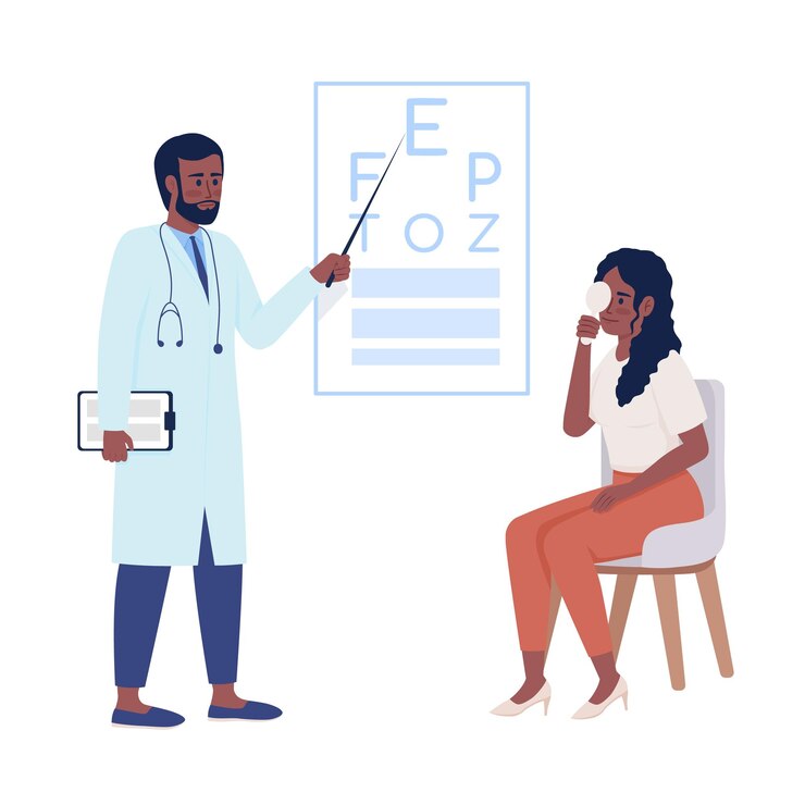 Vector doctor conducting vision checkup semi flat color vector characters