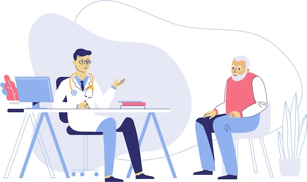 doctor consultation for elderly man in hospital