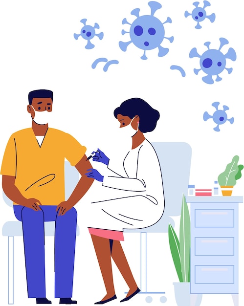 Vector doctor coronavirus vaccination for black young man