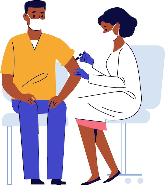 Vector doctor coronavirus vaccination for black young man