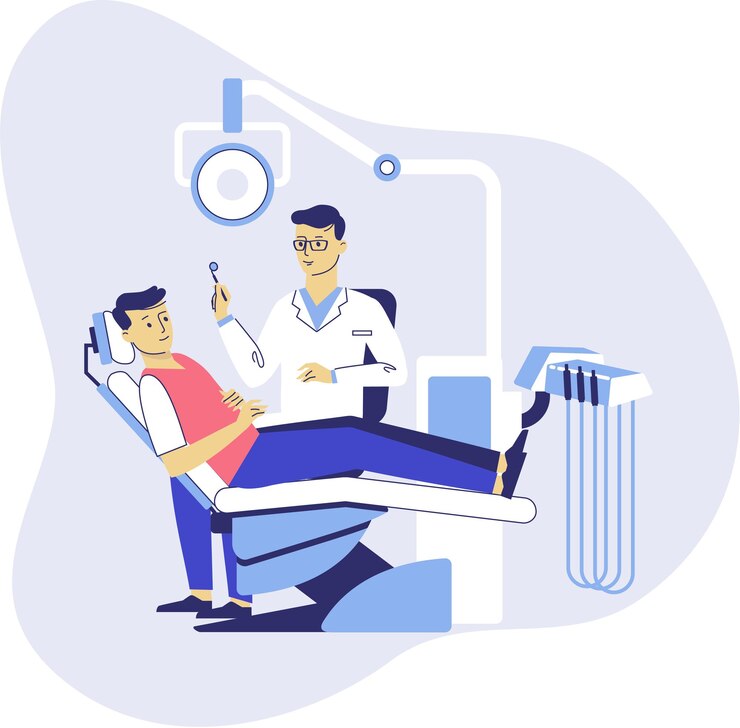 Vector doctor dentist man and patient in dental office