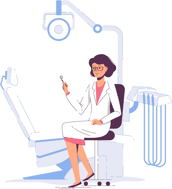 Vector doctor dentist young woman sitting in dental office