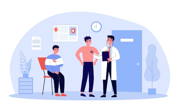 Vector doctor doing medical survey of patients illustration