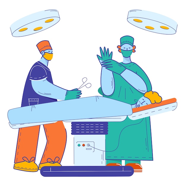 Vector doctor doing surgery in operation theatre