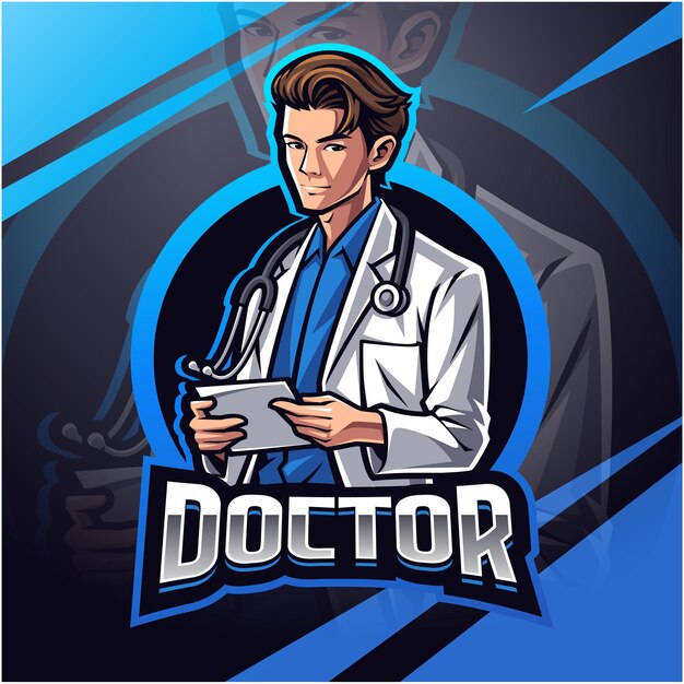 Вектор Дизайн логотипа талисмана doctor esport